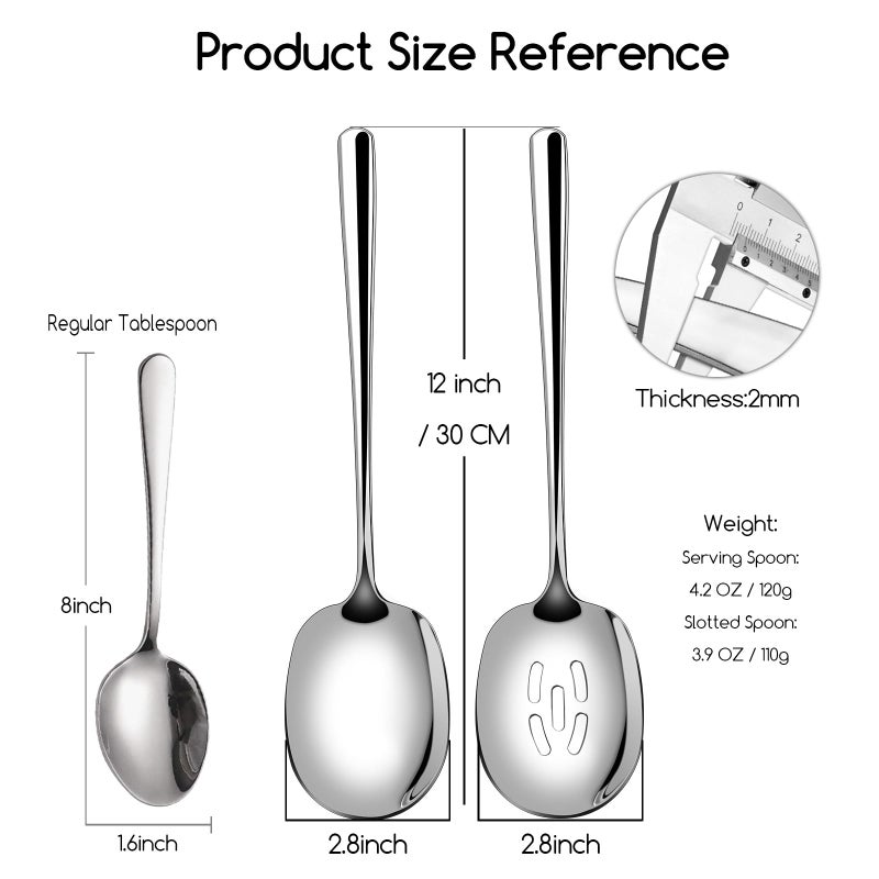 SOLEADER Extra Large Serving Spoons Set, 12 Inch Slotted and Serving, Premium Silverware, for Cooking, Pasta, Mixing, Foodgrade 18/8 Stainless Steel, Pack of 2 - Image 2
